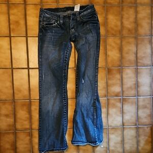 Dark Blue Flare Jeans for Women - Mid-Rise Flared Leg